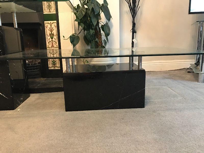 Black marble and glass table and console. Great condition