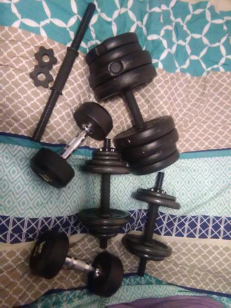 A selection of dumbbells and weights
