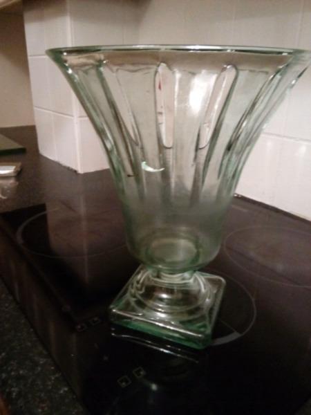 Vintage green cut glass vase