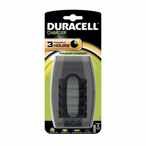 DURACELL travell charger - charges 4 aa/aaa batteries in 3 hours includes mains/and car adapter