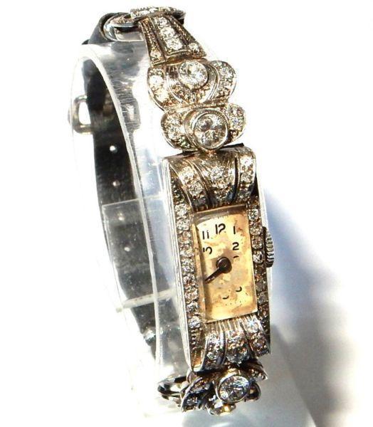 Antique Platinum 2.5 Carat round cut Diamonds Ladies Watch