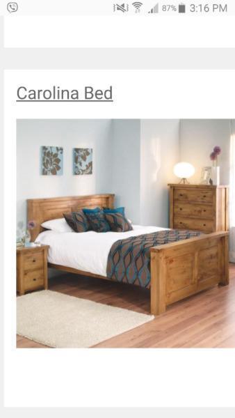Dark varnish double wooden bed for sale