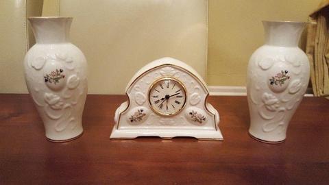 Royal Tara mantle clock & vases