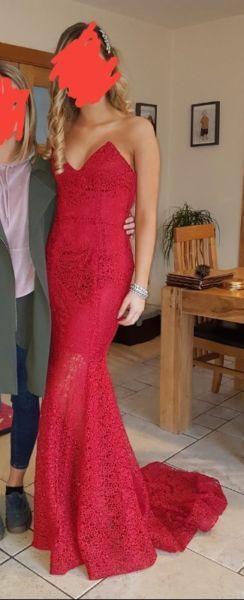 Full length red lace debs/prom/evening dress