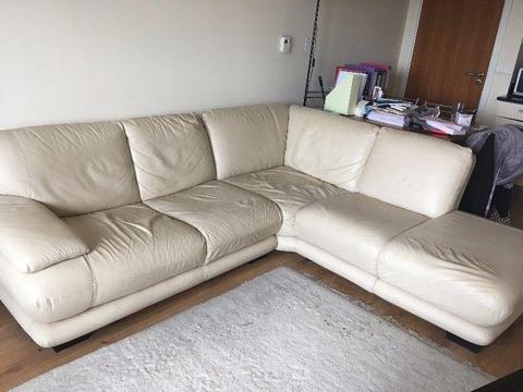 Cream Leather Corner Sofa