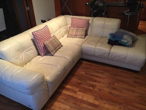 L -Shaped Cream Leather Couch