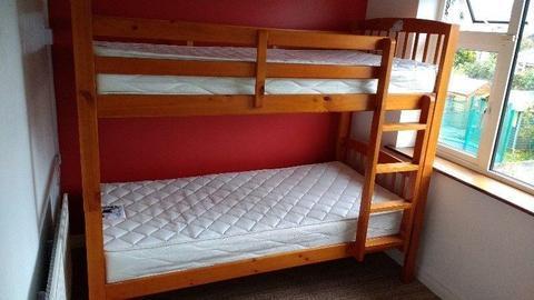 Solid wood bunk bed with ladder, excellent condition