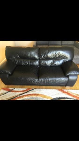 Black leather sofa- 3 seater-perfect condition