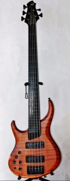 Left-handed, MTD 535-24 lined fretless five string electric bass