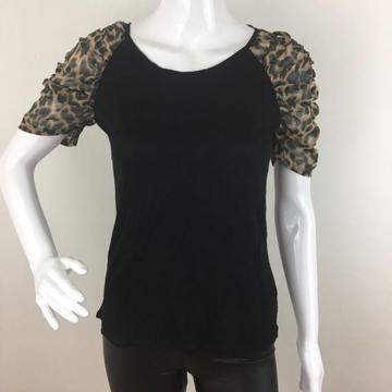 Ladies Black Animal Print Short Sleeves Top TShirt 12