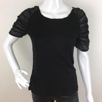 Ladies Girls Black Top Animal Print Sleeves Size12