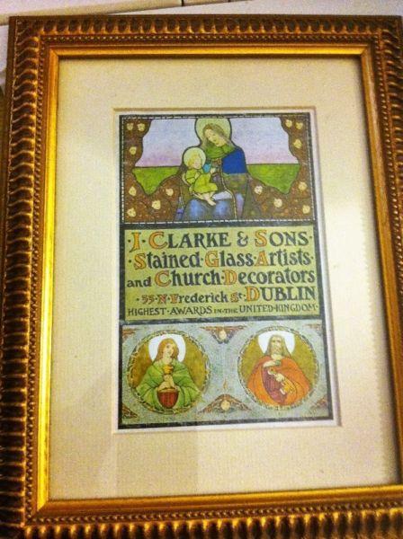 Antique picture an advert for J. Clarke & Sons Stained Glass Artists