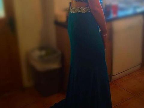 Two piece teal coloured debs/occasion wear dress