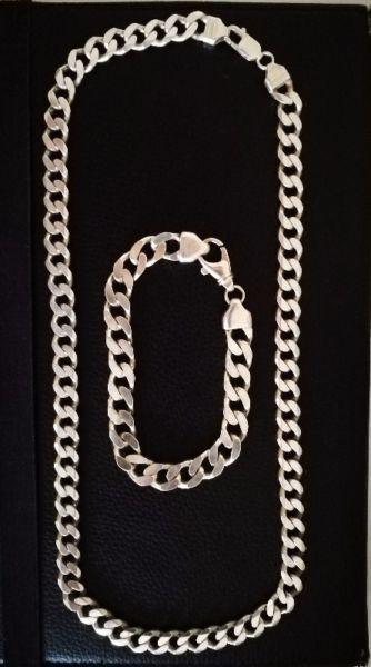 Mens silver curb Bracelet and chain