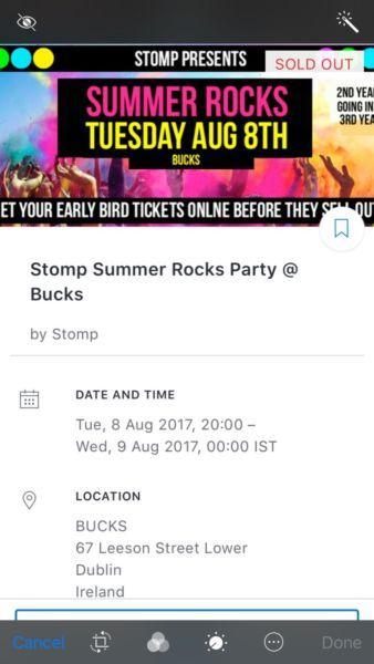 Ticket for Stomp disco Tuesday 8 August 17
