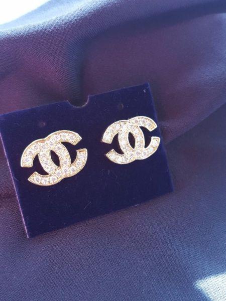 Double C 18K Yellow Gold Plated Swarovski Crystal Earrings Free P&P