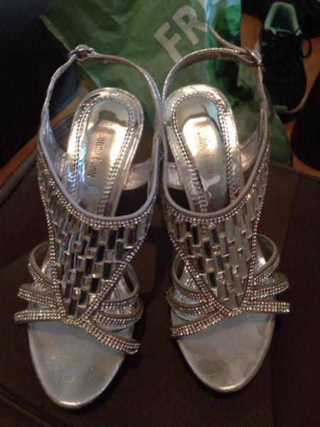 Valentino Conte Silver crystal diamante prom high evening heels size 37