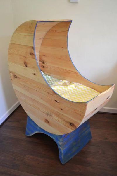 BABIES COT BED, ROCKING OR STATIONARY, PROFESSIONALLY BUILT IN SHAPE OF MOON FOR FUTURE ASTRONAUT