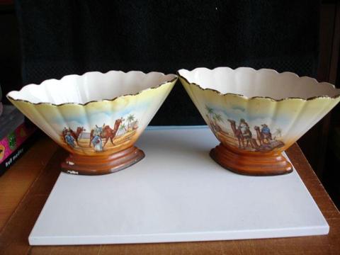 Pair of 1920 Art Deco Czech Fan Vases