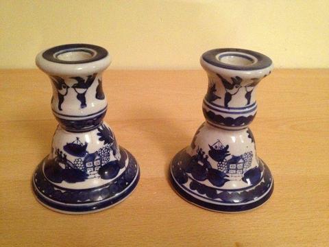 Small Candlesticks in Willow Pattern