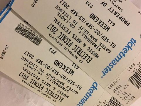 Electric Picnic 3 Day Camping Tickets - Hard Copy + Receipt x 2 - €240 each