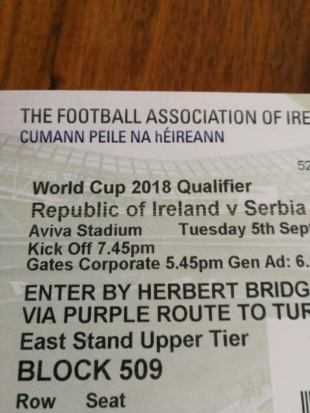 Ire v Serbia Ticks For Sale Face Value