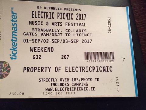 Electric Picnic 3 Day Camping Ticket - Hard Copy + Receipt - €210
