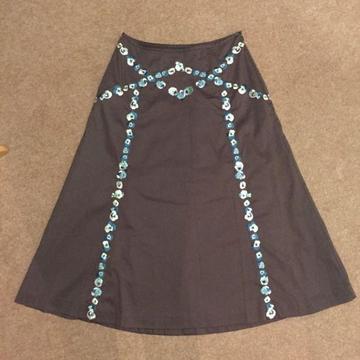 COAST Khaki Green Floral Detail Long A-Line Skirt Size UK8