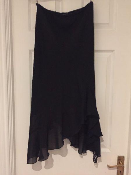 RIVER ISLAND Layered Black Calf Length Skirt Size UK8