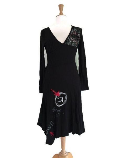 DESIGUAL Dress Black Knee Length Long Sleeves V-Neck Size Medium