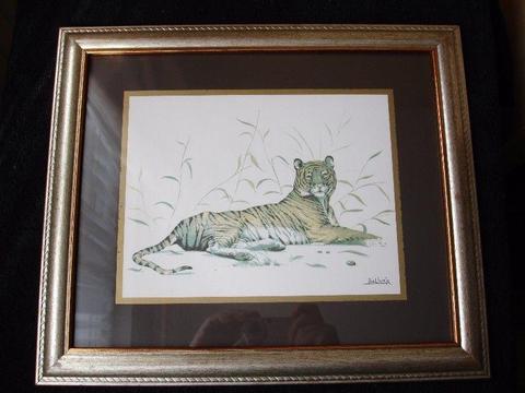 Vintage Joel Kirk Art Print of a Tiger (sitting)