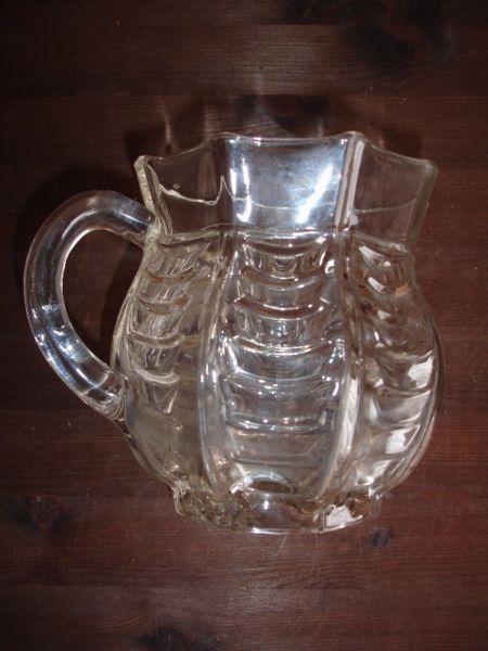 Art Deco Czech 8 Sided Flint Pressed Glass Jug/Pitcher Circ 1920/30's