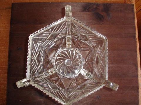 Sowerby Art Deco Hexagonal Glass Handled Bowl