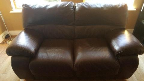 Brown leather three seater and two seater