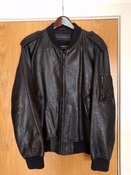 FRENCH CONNECTION/FCUK MEN'S BLACK LEATHER BOMBER JACKET XL