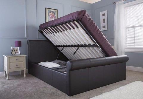 Sleigh Leather Storage Bed