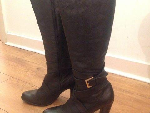 Black boots genuine leather suit 35/8