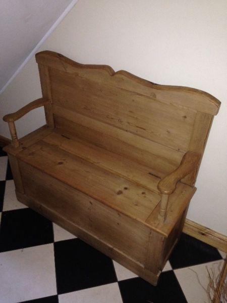 Handmade waxed solid pine monks bench