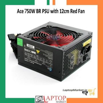 New Boxed Ace 750W BR ATX Desktop Power Supply with 12cm Red Fan & PFC