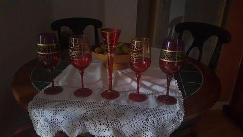 Handmade decorated romanian set of display glasses for sale