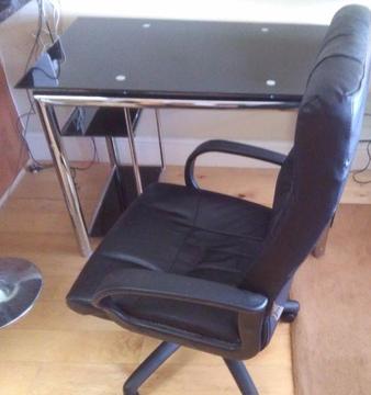 Glass desk and leather swivel chair PRICED for QUICK SALE!!