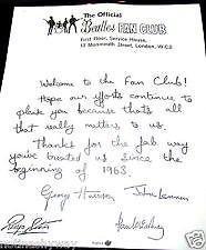 Beatles signed Fan Club letter