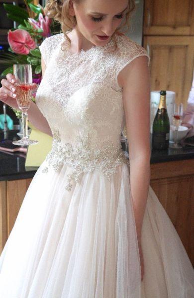 Raffaela Cuica Champagne Princess Style Corset wedding dress for sale