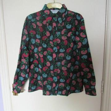 Vintage 70s style floral blouse black/pink/blue - size 42/ UK 14/ US 10