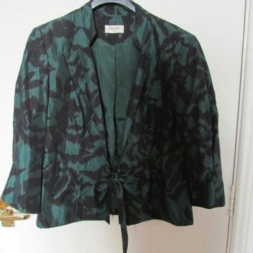 Green and black Kaliko polyester/viscose jacket with tie front - Size 14/10 US/42 EU