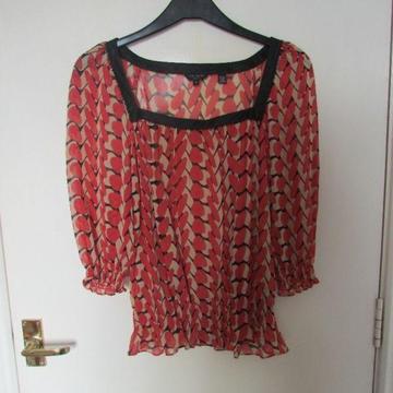 Ted Baker square necked patterned blouse. Size 10/6 US/38EU