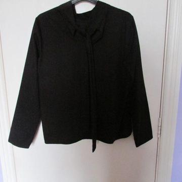 COS black thick cotton tie neck tunic - size 12/ 8 US/40 EU