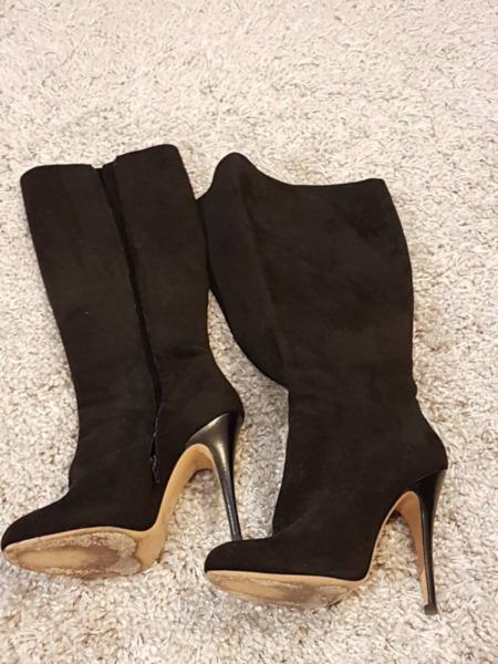 Long Suede Leather Black Boots