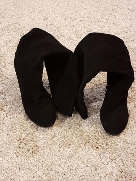 Long Suede Leather Black Boots