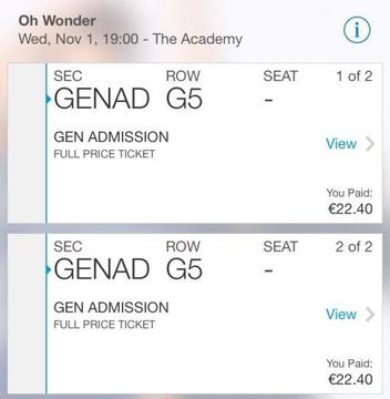 2 Oh Wonder tickets for sale